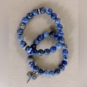 Cobalt blue beaded bracelet with dragonfly charm